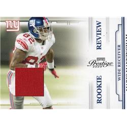 664704 Mario Manningham Player Worn Jersey Patch New York Giants 2009 Panini Playoff Prestige Rookie No.40 Football Card