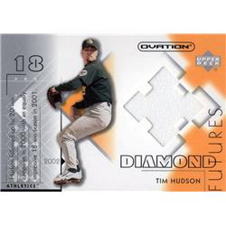664729 Tim Hudson Player Worn Jersey Patch Oakland Athletics 2002 Upper Deck Ovation No.DFTH Baseball Card