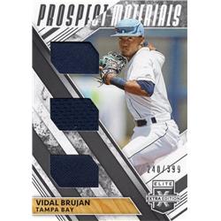 664861 Vidal Brujan Player Worn Jersey Patch Tampa Bay Rays 2019 Panini Elite Extra Prospect Materials Rookie No.TPMVB LE 240-399 Baseball Card