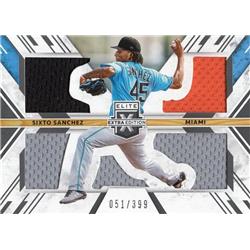 664869 Sixto Sanchez Player Worn Jersey Patch Miami Marlins 2019 Panini Elite Extra Rookie No.TSSS LE 51-399 Baseball Card