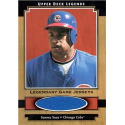664906 Sammy Sosa Player Worn Jersey Patch Chicago Cubs 2001 Upper Deck Legends No.JSS Baseball Card