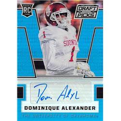 665239 Dominique Alexander Autographed Oklahoma Sooners 2016 Panini Prizm Draft Picks Rookie Blue Refractor No.215 Football Card