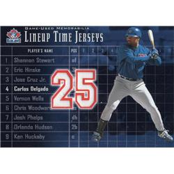 724334 Carlos Delgado Player Worn Jersey Patch Toronto Blue Jays 2002 Upper Deck Lineup Time No.TLCD Baseball Card