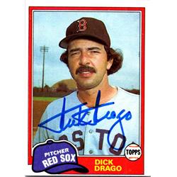 724566 Dick Drago Autographed Boston Red Sox, SC 1981 Topps No.647 Baseball Card