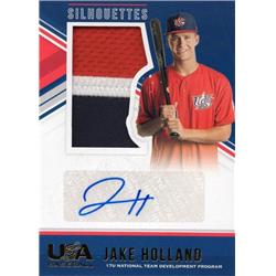 724626 Jake Holland Autographed Player Worn Jersey Patch Georgia Tech Yellow Jackets 2018 Panini Silhouettes USA Rookie No.86 LE 8-25 Baseball Card