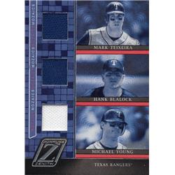 724728 Michael Young, Mark Teixeira & Hank Blalock Player Worn Jersey Patch Texas Rangers 2006 Donruss Zenith No.M4 LE 76-100 Baseball Card