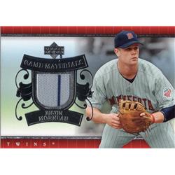 724733 Justin Morneau Player Worn Jersey Patch Minnesota Twins 2007 Upper Deck Materials No.UDMO Pinstripe Baseball Card