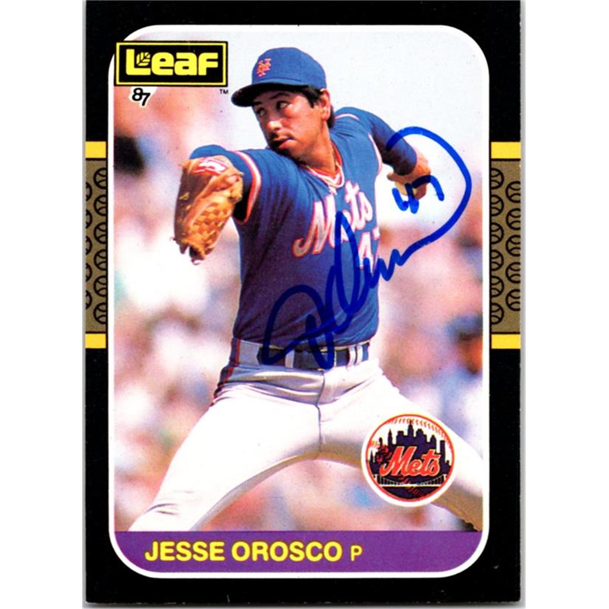 725299 Jesse Orosco Autographed New York Mets 1987 Leaf No.175 Baseball Card