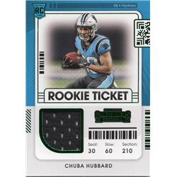 725847 Chuba Hubbard Player Worn Jersey Patch Carolina Panthers 2021 Panini Contenders Rookie Ticket No.RTSCHU Football Card