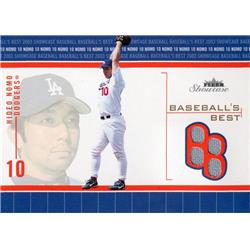 Picture of Autograph Warehouse 654460 Hideo Nomo Player Worn Jersey Patch Los Angeles Dodgers 2003 Fleer Showcase Best No.BBHN Baseball Card