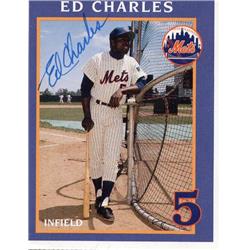703281 Ed Charles Autographed New York Mets Yearbook Insert No.5 Perforated Edges Baseball Card