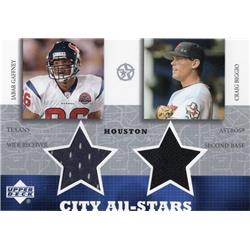 703590 Craig Biggio & Jabar Gaffney Player Worn Jersey Patch Houston Astros, Texans 2003 Upper Deck City All Stars No.JGCBC Baseball Card