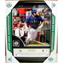 703660 Hank Blalock Texas Rangers with Game Used Baseball Piece Upper Deck Framed Photo