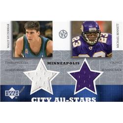 Wally Szczerbiak & Michael Bennett Player Worn Jersey Patch Baseball Minnesota Timberwolves, Vikings 2003 Upper Deck No.WSMBC Football Card