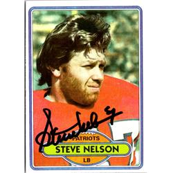 701477 Steve Nelson Autographed New England Patriots, SC 1980 Topps No.452 Football Card