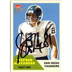 701589 Stephen Alexander Autographed San Diego Chargers, SC 2002 Fleer Platinum No.198 Football Card