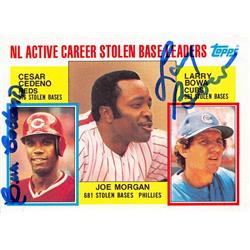 701930 Cesar Cedeno Larry Bowa Autographed Cubs Reds 1984 Topps No.705 Stolen Base Leaders Baseball Card