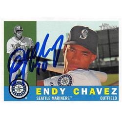 702066 Endy Chavez Autographed Seattle Mariners 2009 Topps Heritage No.565 Baseball Card