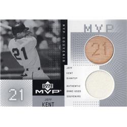 702139 Jeff Kent Player Worn Jersey Patch & Used Bat San Francisco 49ers 2002 Upper Deck MVP No.CJK Baseball Card