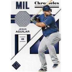 702201 Jesus Aguilar Player Worn Jersey Patch Milwaukee Brewers 2019 Panini Chronicles No.CSJA Baseball Card