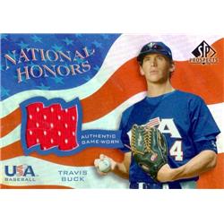 702593 Travis Buck Player Worn Jersey Patch Team USA 2004 Upper Deck National Honors Rookie Refractor No.NHTB Baseball Card
