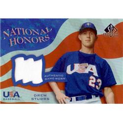 702597 Drew Stubbs Player Worn Jersey Patch Team USA 2004 Upper Deck National Honors Rookie Refractor No.NHDS Baseball Card
