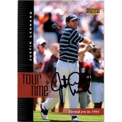 689492 Justin Leonard Autographed PGA Tour, Texas Longhorns & SC 2001 Upper Deck Tour Time No.186 Golf Card
