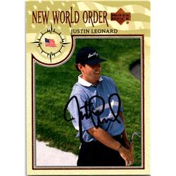 689505 Justin Leonard Autographed PGA Tour, Texas Longhorns & SC 2002 Upper Deck New World Order No.80 Golf Card