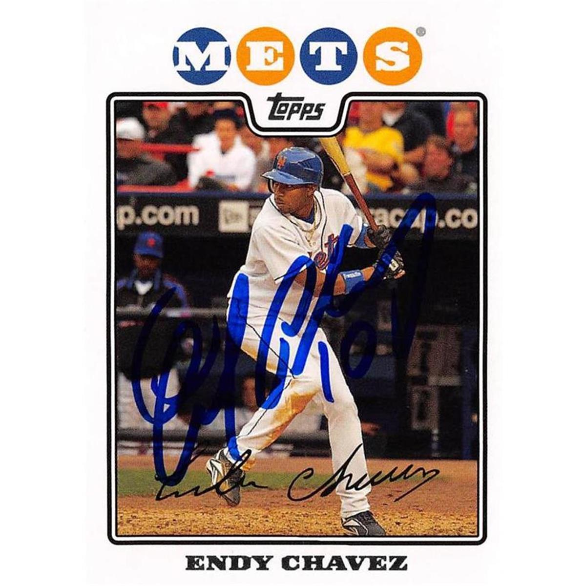 700481 Endy Chavez Autographed New York Mets 2008 Topps No.653 Baseball Card