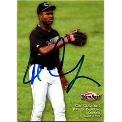 700598 Carl Crawford Autographed Princeton Devil Rays 2000 Team Best Rookie No.129 Baseball Card
