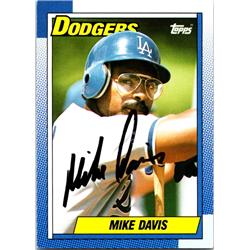 700699 Mike Davis Autographed Los Angeles Dodgers, JZ 1990 Topps No.697 Baseball Card
