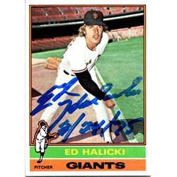700740 Ed Halicki Autographed San Francisco Giants, JZ 1976 Topps No.423 Baseball Card