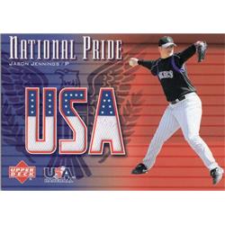 700818 Jason Jennings Player Worn Jersey Patch Team USA, Colorado Rockies 2003 Upper Deck National Pride No.NPJJE Baseball Card