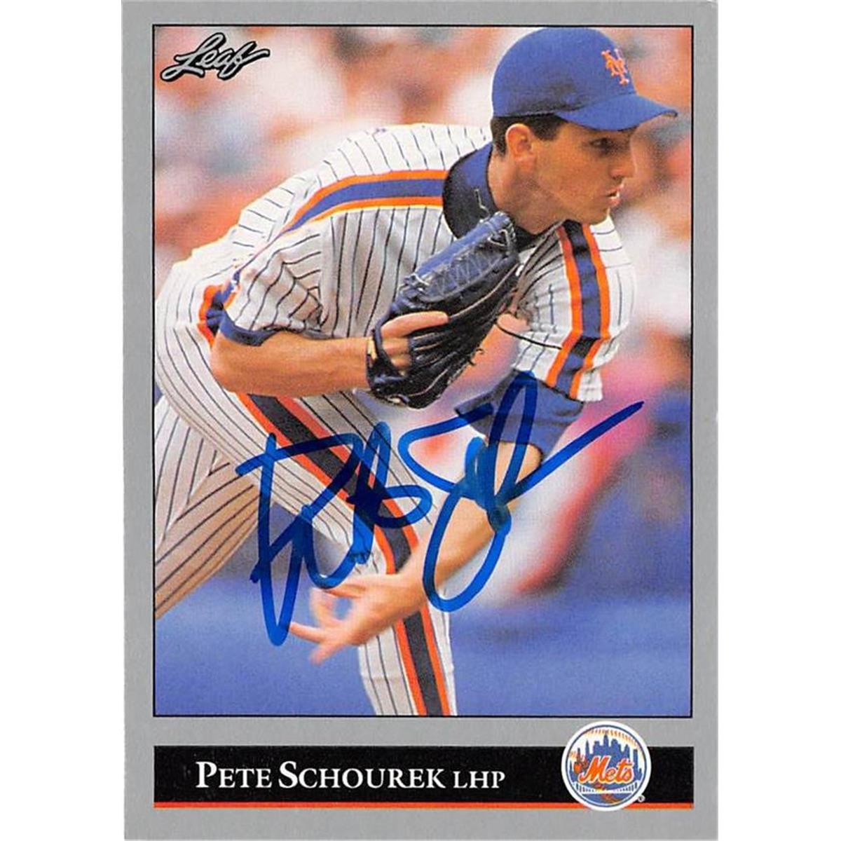 688629 Pete Schourek Autographed New York Mets 1992 Leaf No.176 Baseball Card