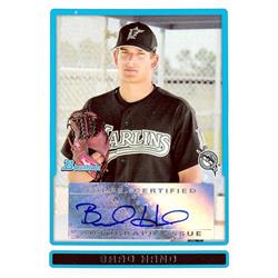 688836 Brad Hand Autographed Florida Marlins 2009 Bowman Certified Rookie No.BPABH Baseball Card