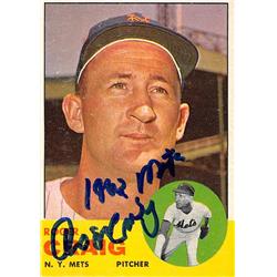 688954 Roger Craig Autographed New York Mets, SC 1963 Topps No.1971962 Mets Baseball Card