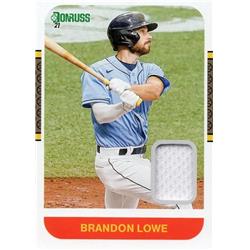 675817 Brandon Lowe Player Worn Jersey Patch Tampa Bay Rays 2021 Donruss No.87MBL Baseball Card