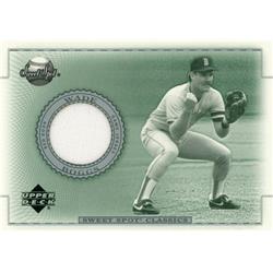 676026 Wade Boggs Player Worn Jersey Patch Boston Red Sox 2002 Upper Deck Sweet Spot No.JWB Baseball Card