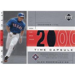 676082 Alex Rodriguez Player Worn Jersey Patch Texas Rangers 2002 Upper Deck Time Capsule No.TCAR3 Baseball Card