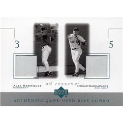 676108 Alex Rodriguez & Nomar Garciaparra Game Used Base Patch Rangers, Red Sox 2001 Upper Deck Combo No.BGR Baseball Card
