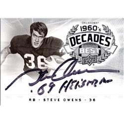 677321 Steve Owens Autographed Oklahoma Sooners, SC 2011 Upper Deck Decades Best No.DBSO 69 Heisman Football Card