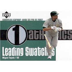 664686 Miguel Tejada Player Worn Jersey Patch Oakland Athletics 2003 Upper Deck Leading Swatches No.LSMT Baseball Card