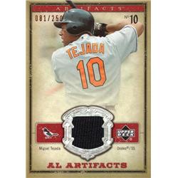 675759 Miguel Tejada Player Worn Jersey Patch Baltimore Orioles 2006 Upper Deck Artifacts No.ALMT LE 81-250 Baseball Card