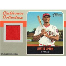 675764 Justin Upton Player Worn Jersey Patch Los Angeles Angels 2019 Topps Heritage Clubhouse Collection No.CCRJU Baseball Card