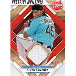 675821 Sixto Sanchez Player Worn Jersey Patch Miami Marlins 2020 Panini Elite Extra Prospect Materials No.PMSS LE 12-199 Baseball Card