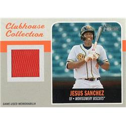 Jesus Sanchez Player Worn Jersey Patch Miami Marlins, Montgomery Biscuits 2019 Topps Heritage Clubhouse Collection Rookie No.CCRJS Baseball Card