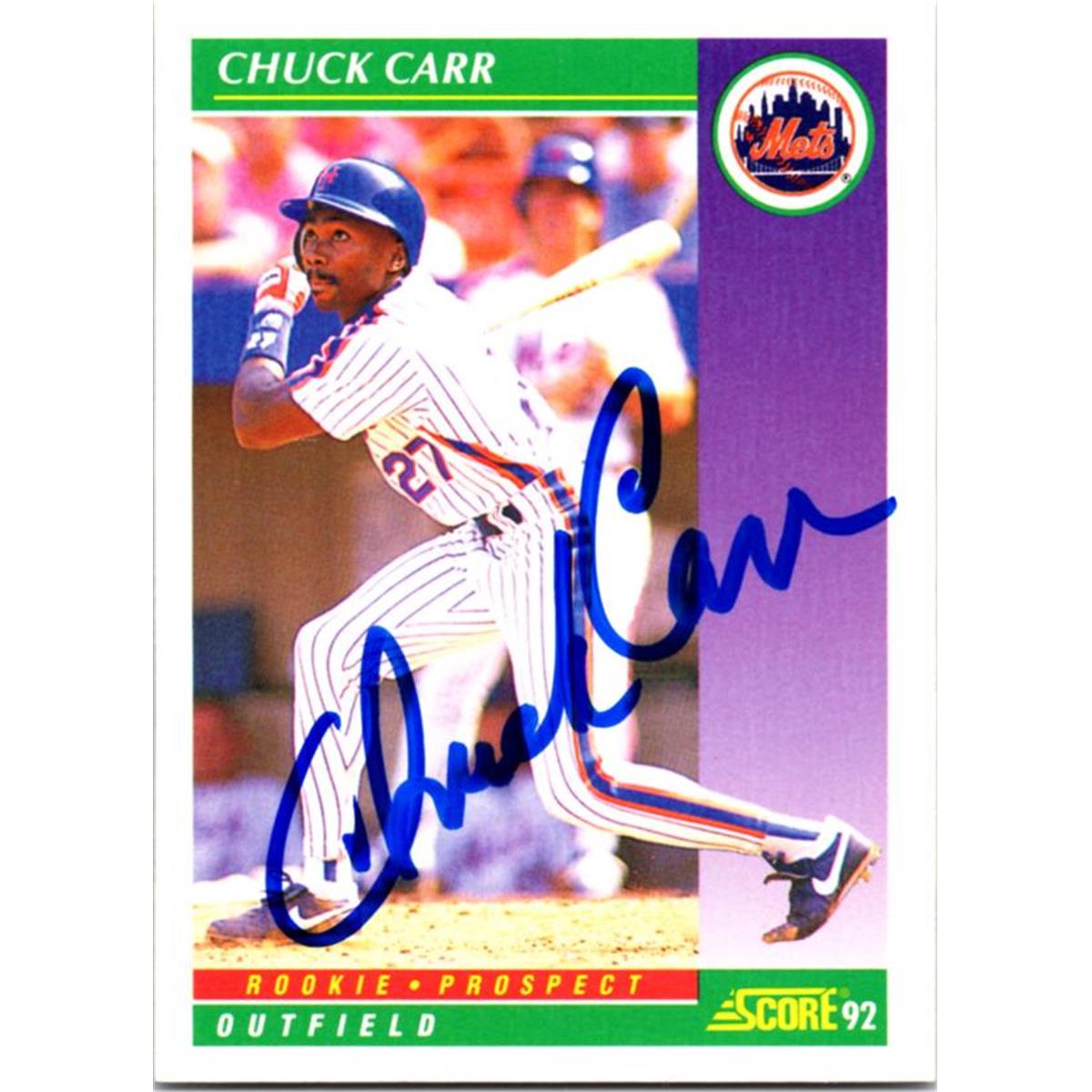 724941 Chuck Carr Autographed New York Mets 1992 Score No.857 Baseball Card