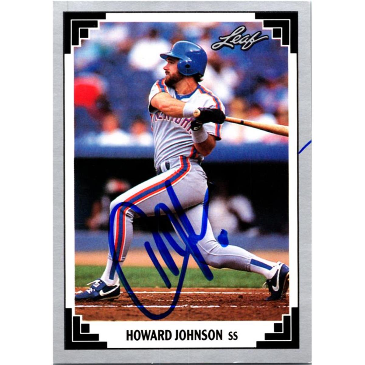 725183 Howard Johnson Autographed New York Mets 1991 Leaf No.34 Baseball Card
