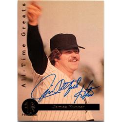 725486 Jim Catfish Hunter Autographed New York Yankees 1994 Front Row Premium No.3 Baseball Card