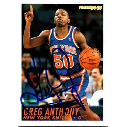 725621 Greg Anthony Autographed New York Knicks, SC 1994 Fleer No.147 Basketball Card